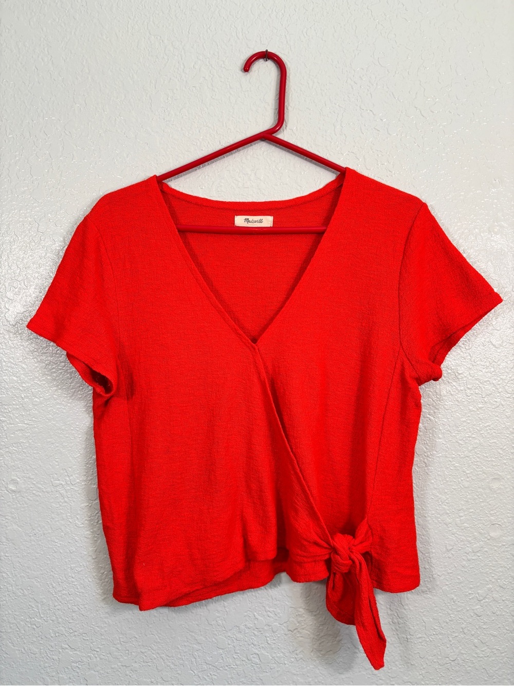 Madewell Tomato Red Wrap Short Sleeve Top Sz. M